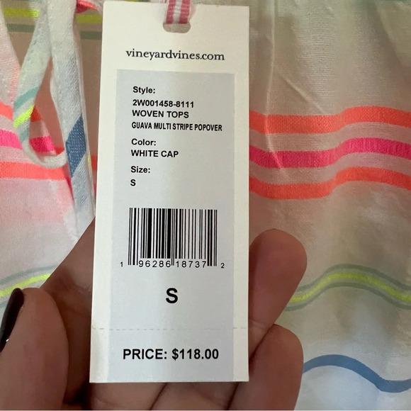 NWT Vineyard Vines Women’s Guava Multi-Stripe Ruffle Popover, Size Small - Picture 4 of 7